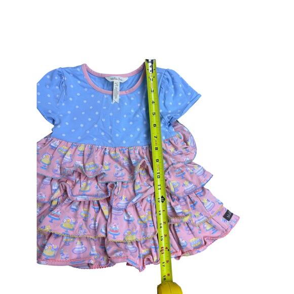 Matilda Jane Girls Size 4 Dress Tunic – Blue Polka Dot Pink Ruffle Birthday - Picture 3 of 5